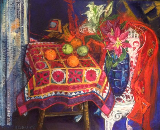 Still life with red Kimono and Chair