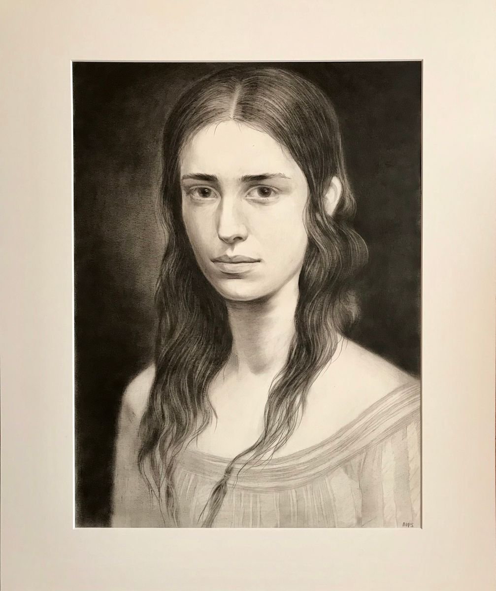 Photorealistic Portrait Drawing By Marina Popkova-Sologub, 20 X 24", Woman With Her Hair Open, Original Artwork