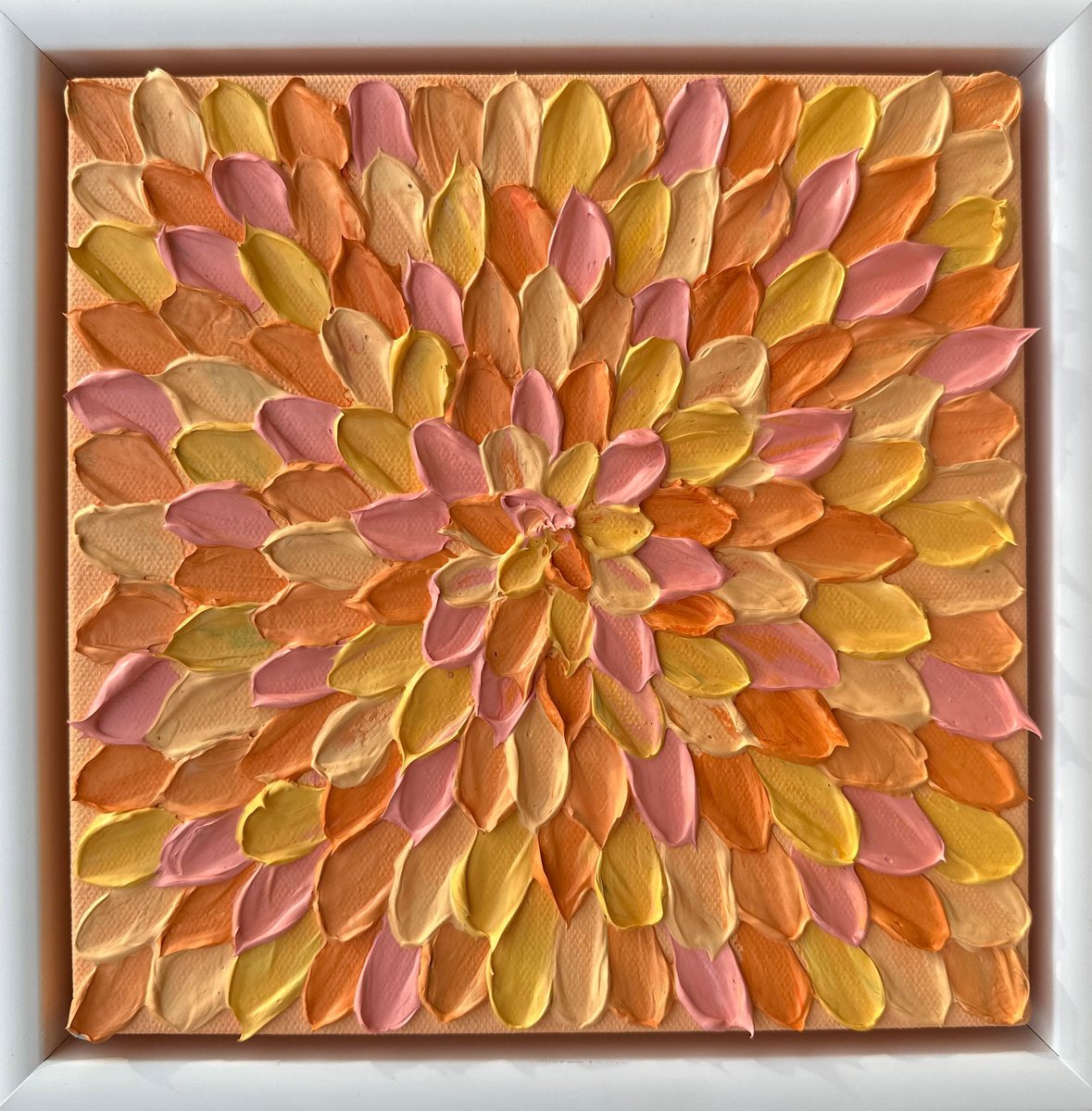 Geometric Abstract Acrylic Painting By Guzaliya Xavier, 9 X 9, Citrus (Framed), Original Artwork