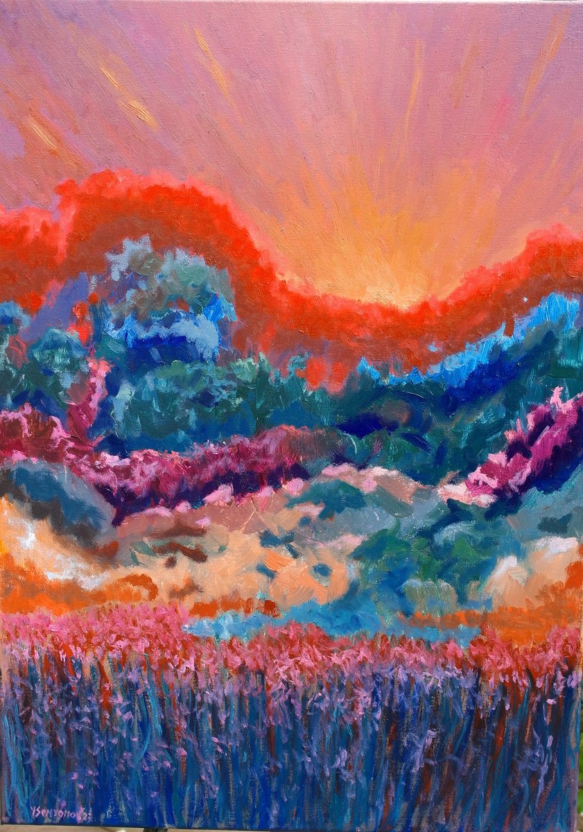 Expressive Abstract Oil Painting By Juri Semjonov, 20 X 28", Fairy Forest 2, Original Artwork