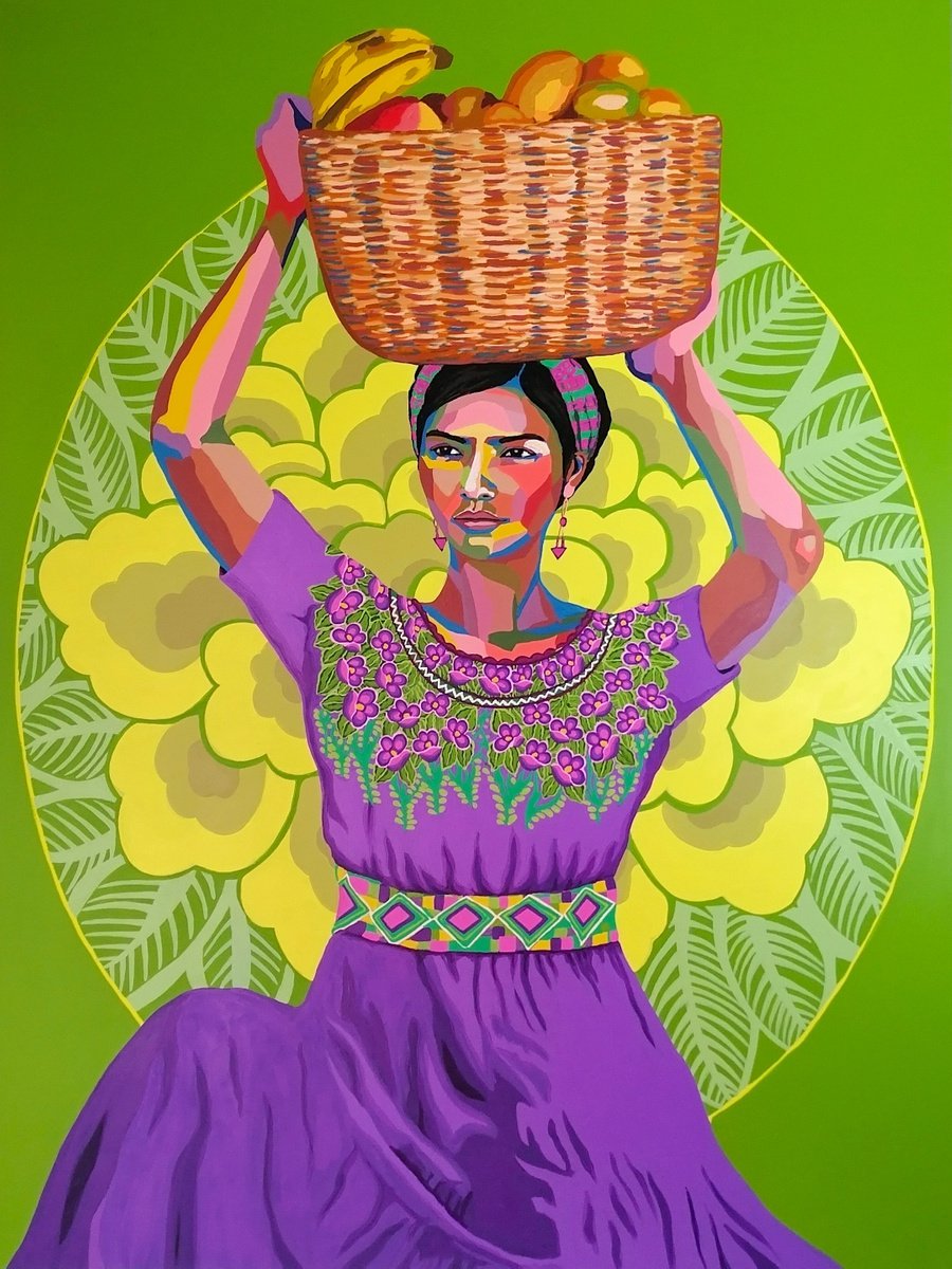 Woman with basket of fruits by Gisella Stapleton