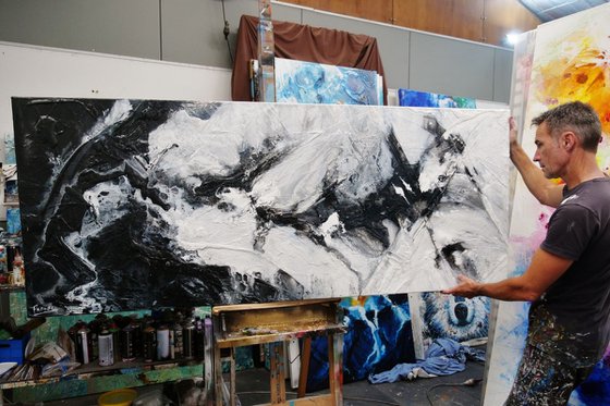 Black Pearl 200cm x 80cm Textured Abstract Art