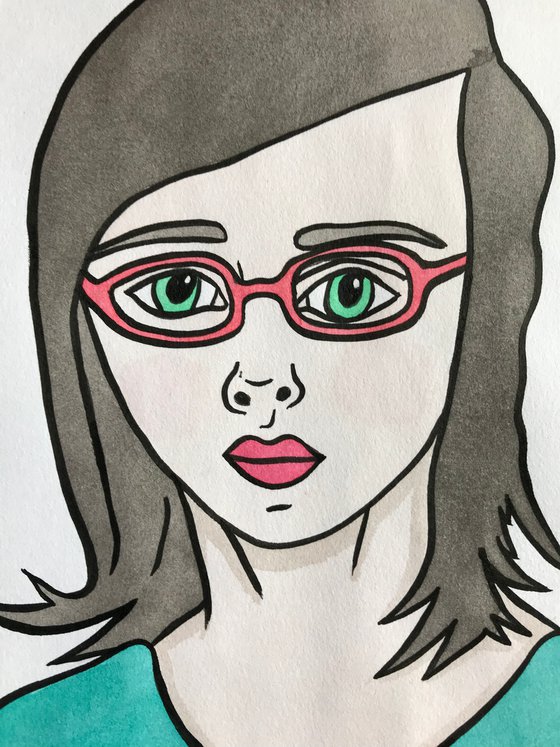 Portrait With Glasses - original mixed media painting