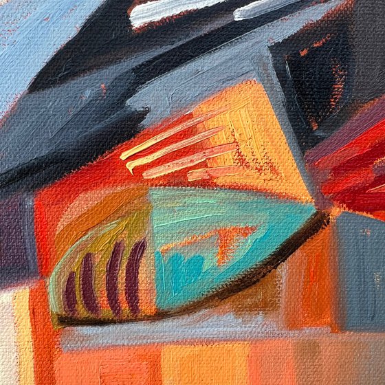 Cubist Flutist Art — Musician in Warm Hues