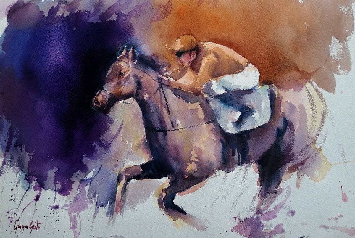 Impressionistic Watercolour , The Horse Race 46 By Giorgio Gosti, 21 X 14, Artwork For Sale On Artfinder