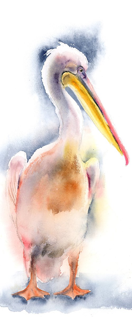 Pink Pelican ( 1 of 2) -  Original Watercolor Painting by Olga Tchefranov (Shefranov)