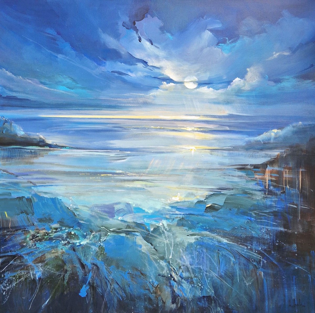 Abstract Landscape Acrylic Painting By Irina Laube, 39 X 39, The Full Moon, Original Artwork