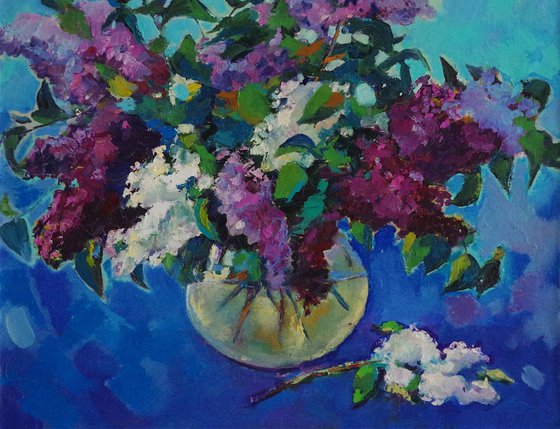 Bouquet of Lilacs, Flowers Original oil Painting, Impressionism, Painting on canvas, Signed, One of a Kind