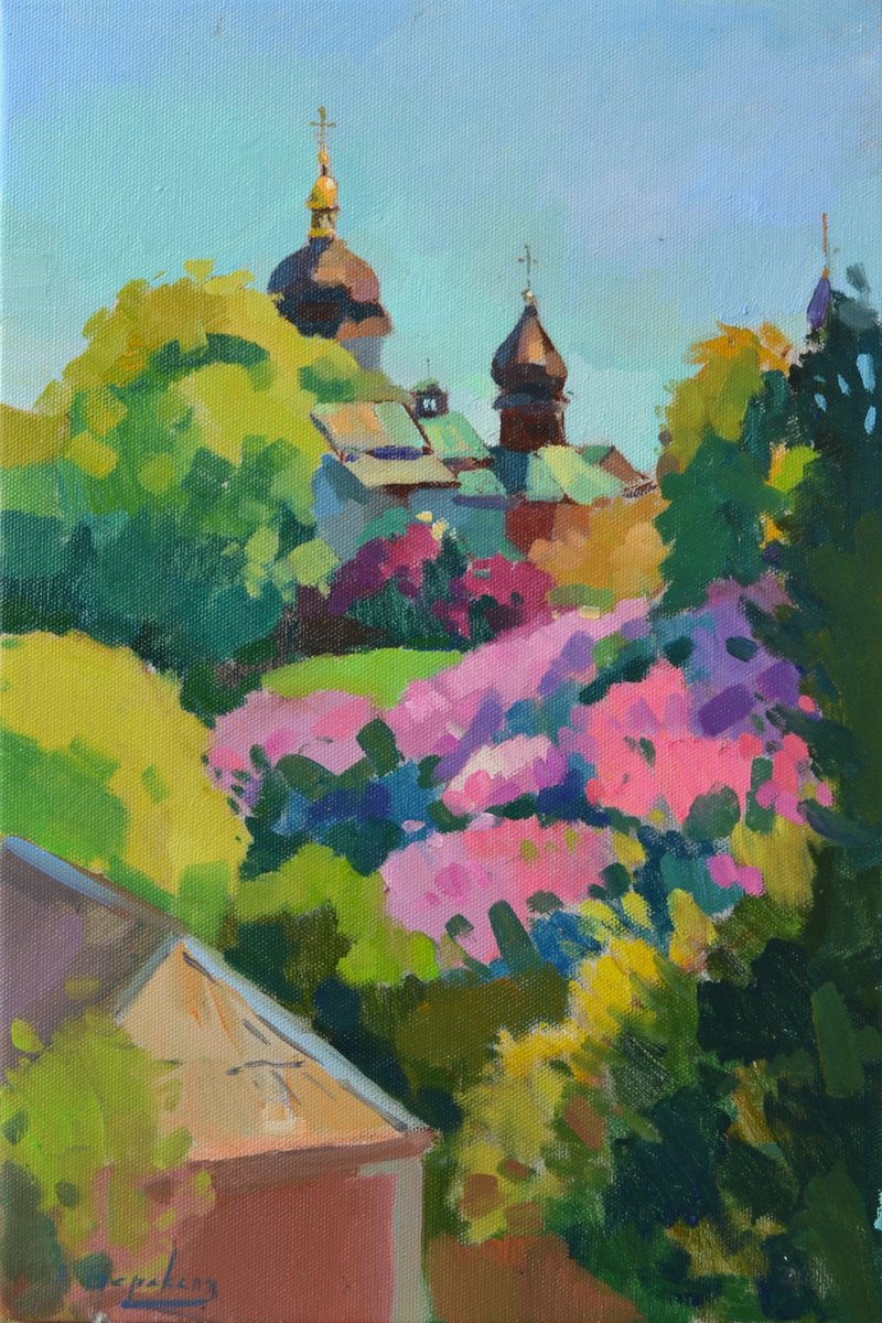 Impressionistic Landscape Oil Painting By Andriy Berekelia, 16 X 24, Botanical Garden, Sunny Day, Original Artwork