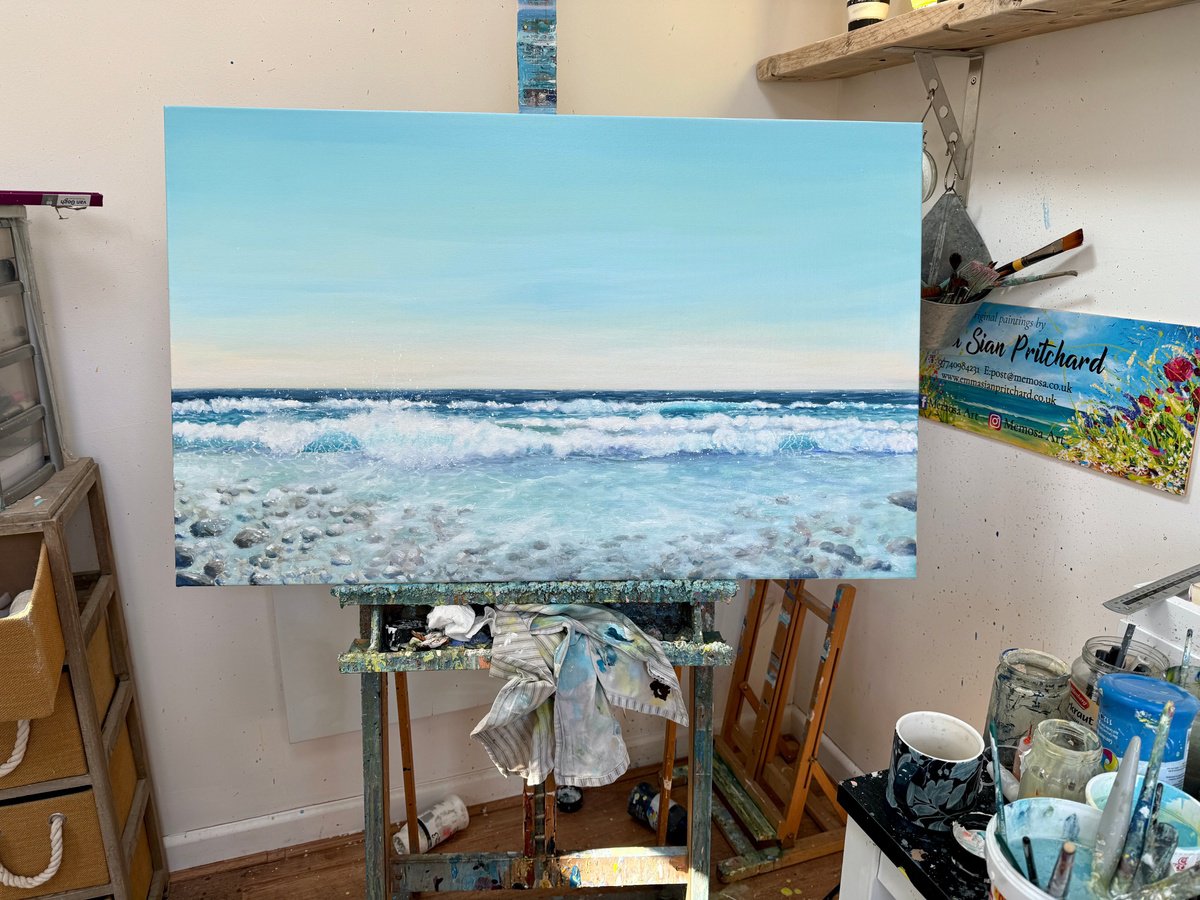 Expressive Landscape Acrylic Painting By Emma Sian Pritchard, 42 X 26, Crystal Waters, Original Artwork