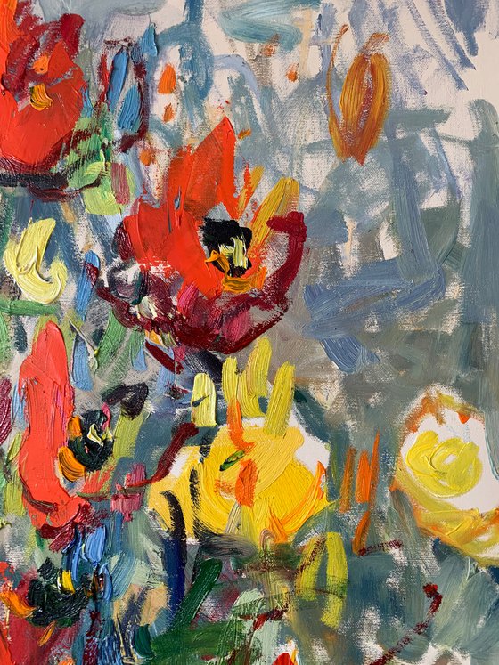 Still life with red tulips.