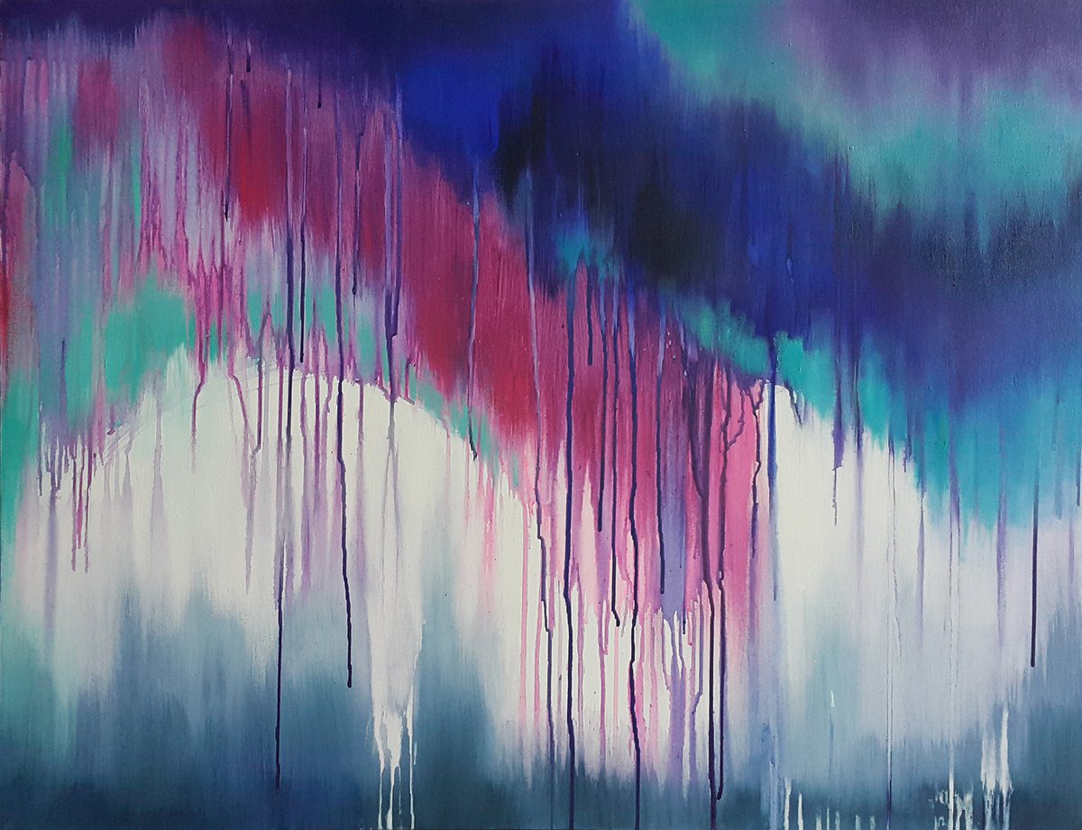 Expressive Abstract Acrylic Painting By Viktoria Lapteva, 35 X 28", Merger, Original Artwork