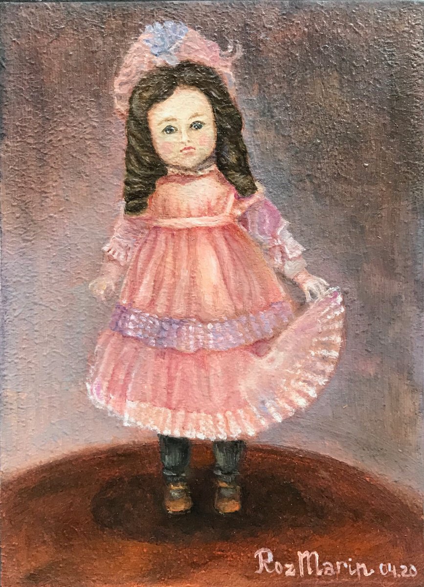 Naive Portrait Oil Painting By Marina Deryagina, 5 X 7", Doll 2.9, Original Artwork