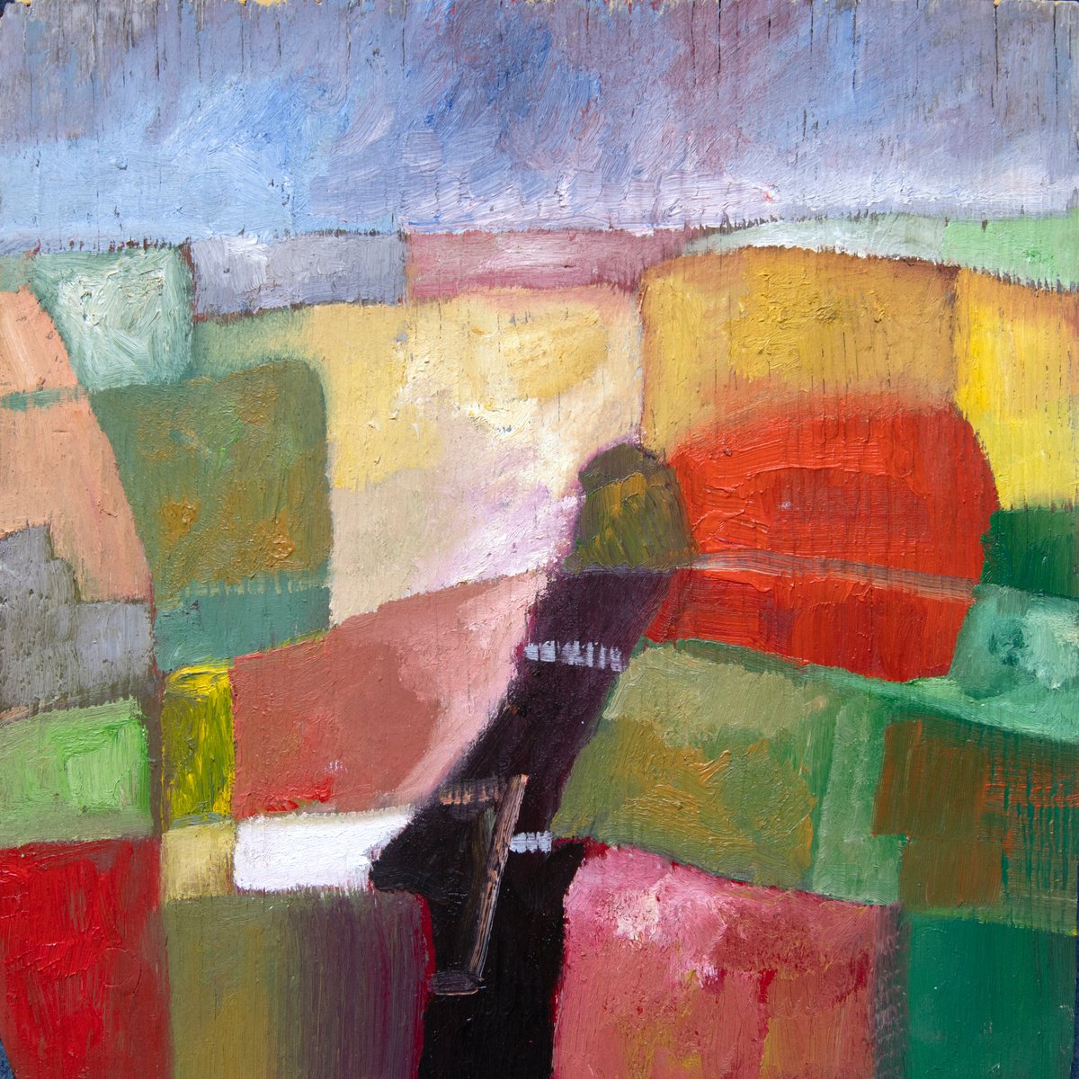 Abstract Landscape Oil Painting By Elizabeth Anne Fox, 17 X 17, Hot Summer Meadows, Original Artwork