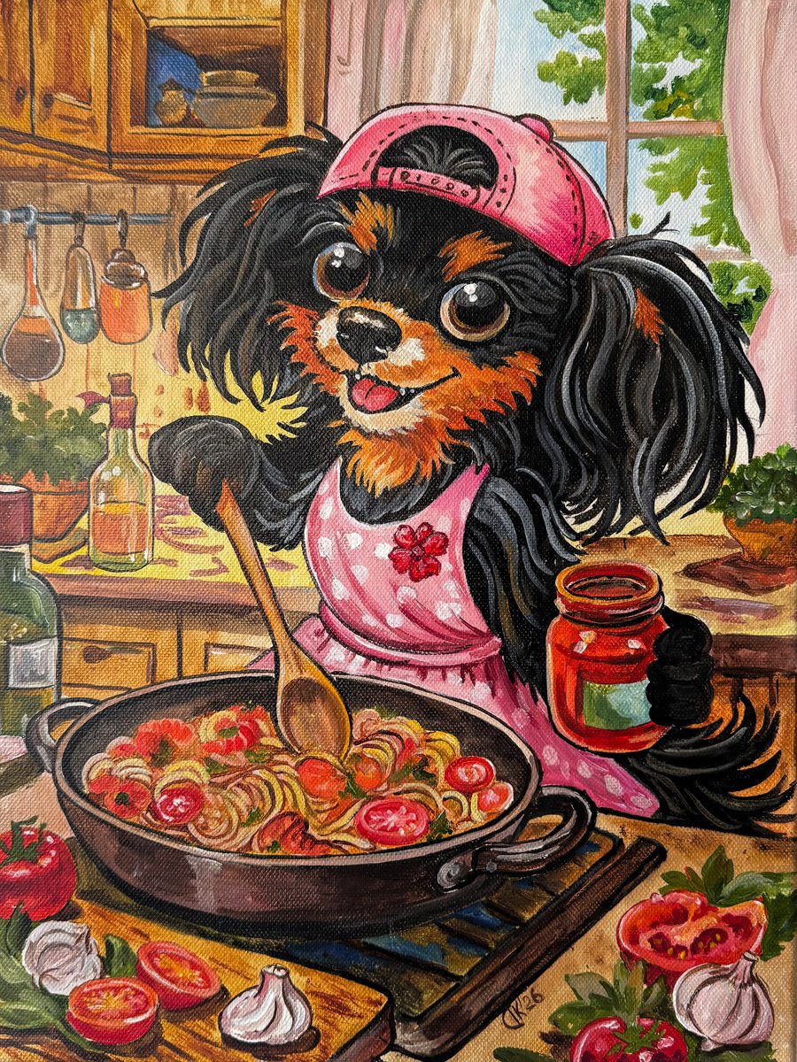 Cartoon Acrylic Painting , Bon From Lisbon: Little Chef At Work By Irina Kurganskaya, 12 X 16, Artwork For Sale On Artfinder