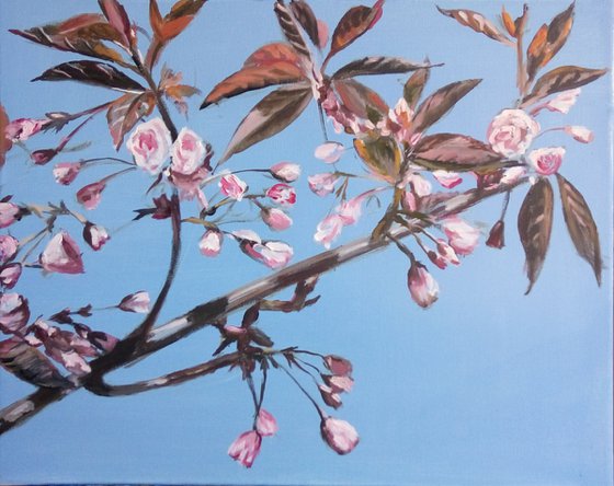 Blooming sakura, oil painting, original oil cherry blossom painting