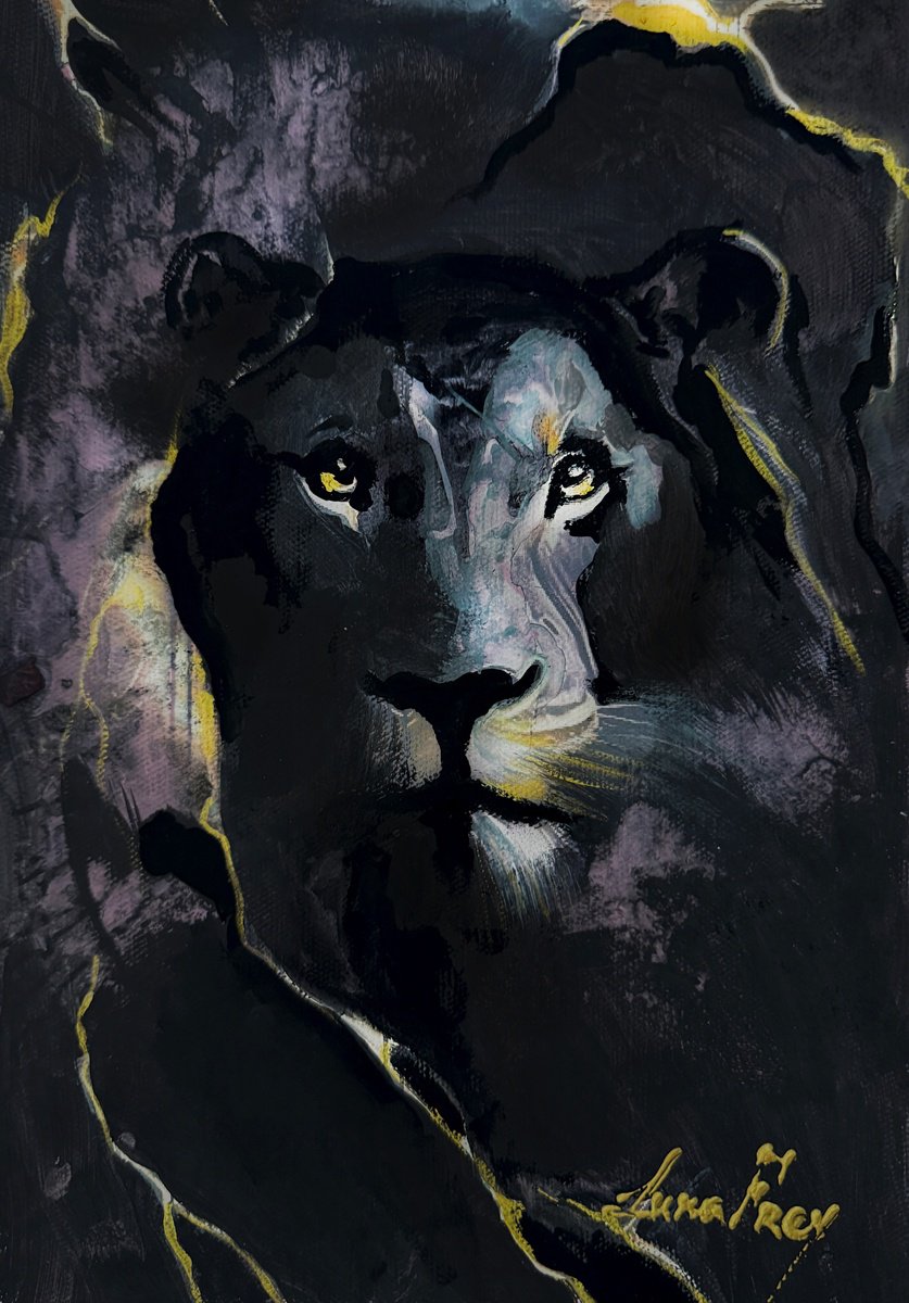 Expressive Animal Painting By Lana Frey, 8 X 12", When The Night Opens Its Eyes, Original Artwork