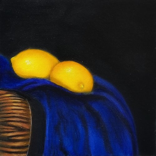 Lemons on Blue Cloth by Priyanka Singh