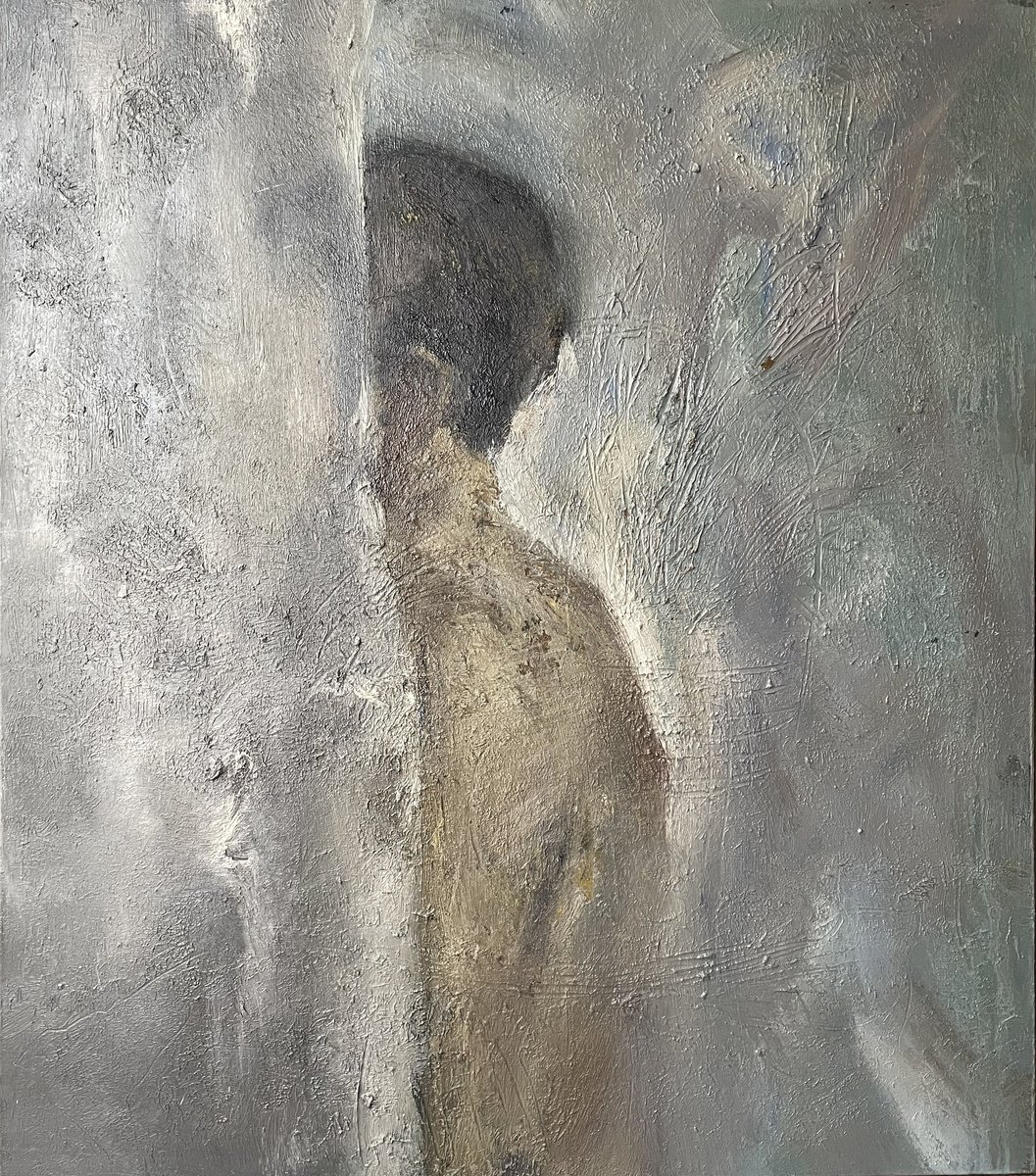 Expressive Portrait Oil Painting By Zakhar Shevchuk, 28 X 31", Side Portrait, Original Artwork