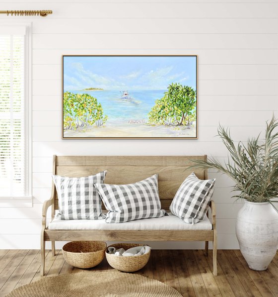 OCEAN VACATION. Seascape Painting of Tropical Beach