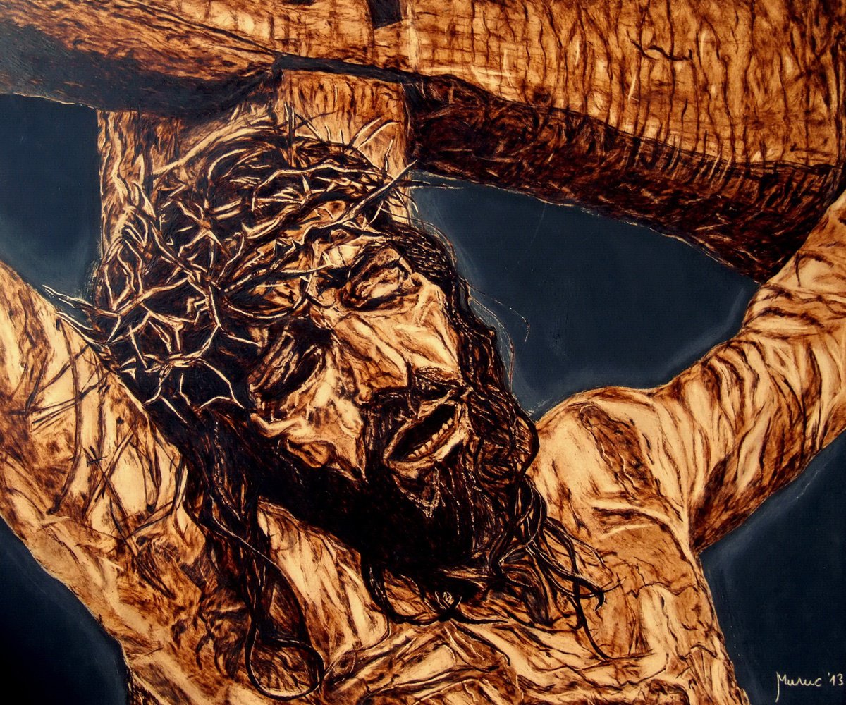 Expressive Painting , Crucifixion By Milis Pyrography, 24 X 20, Artwork For Sale On Artfinder