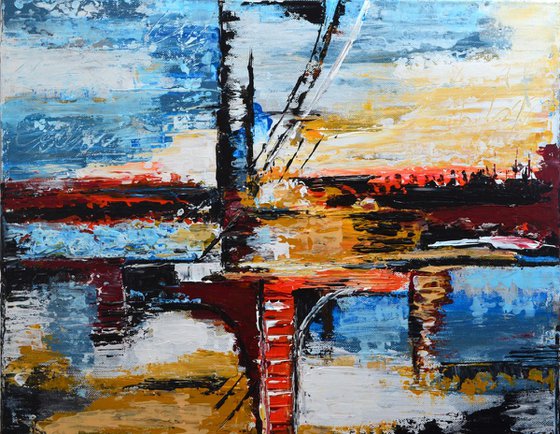 Bridge - Modern abstract Palette knife Urban art Gift idea