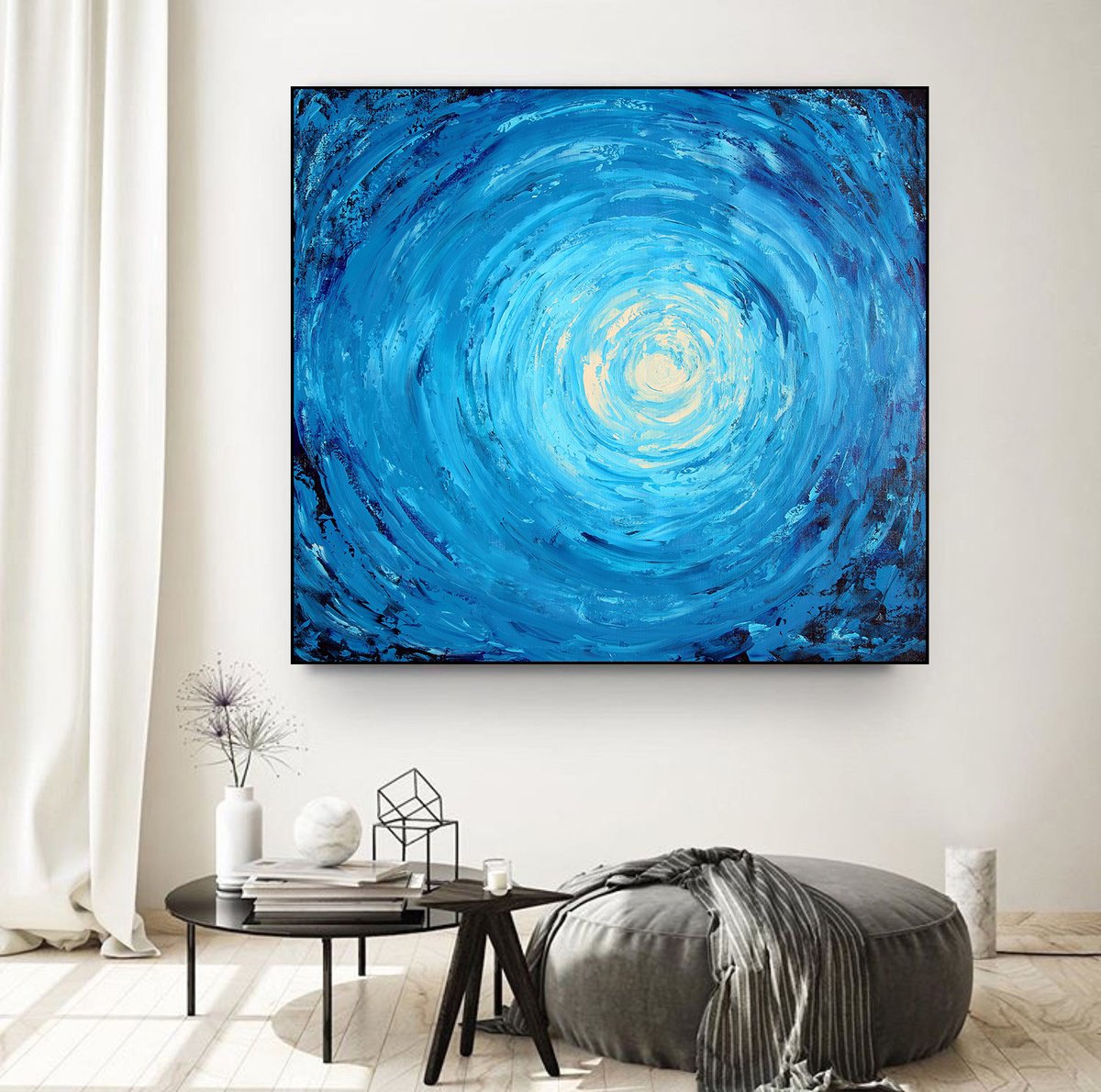 Organic Abstract Acrylic Painting By Denys Kuvaiev, 43 X 39, Blue Energy, Original Artwork