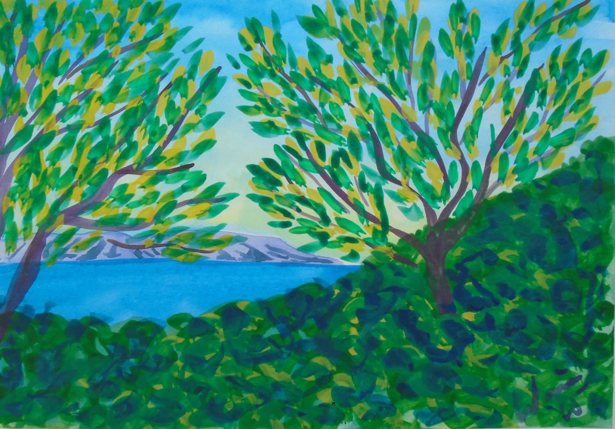 Pine forest and sea view by Kirsty Wain