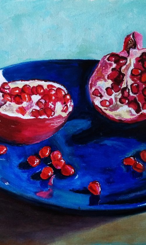 Crimson Seeds, Cobalt Plate by Liubov Samoilova