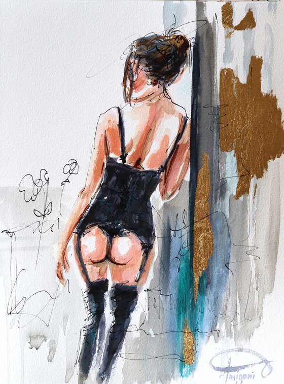 Study  - Nude woman Watercolor Painting on Paper