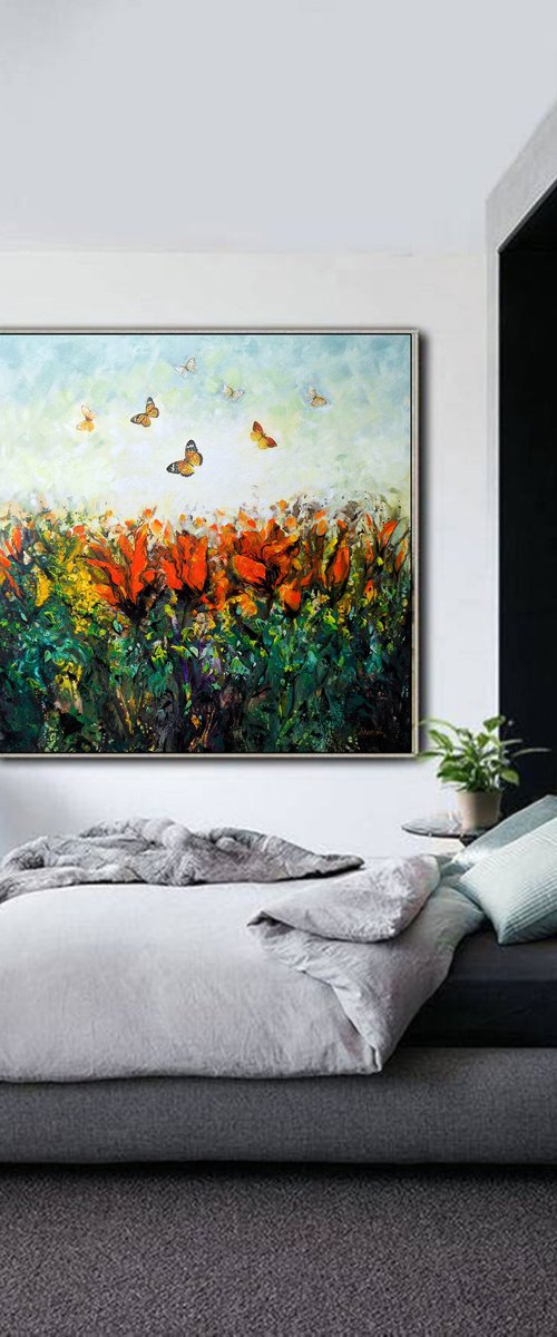 Red flowers and butterflies by Areti Ampi