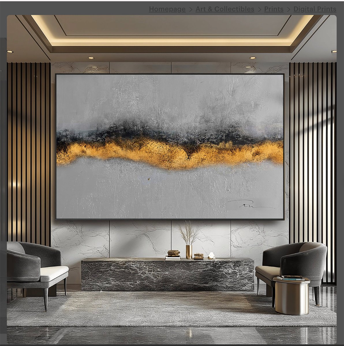Abstract Acrylic Painting By Indie Ru, 83 X 59, Gold And Gray Minimalist Abstract, Original Artwork