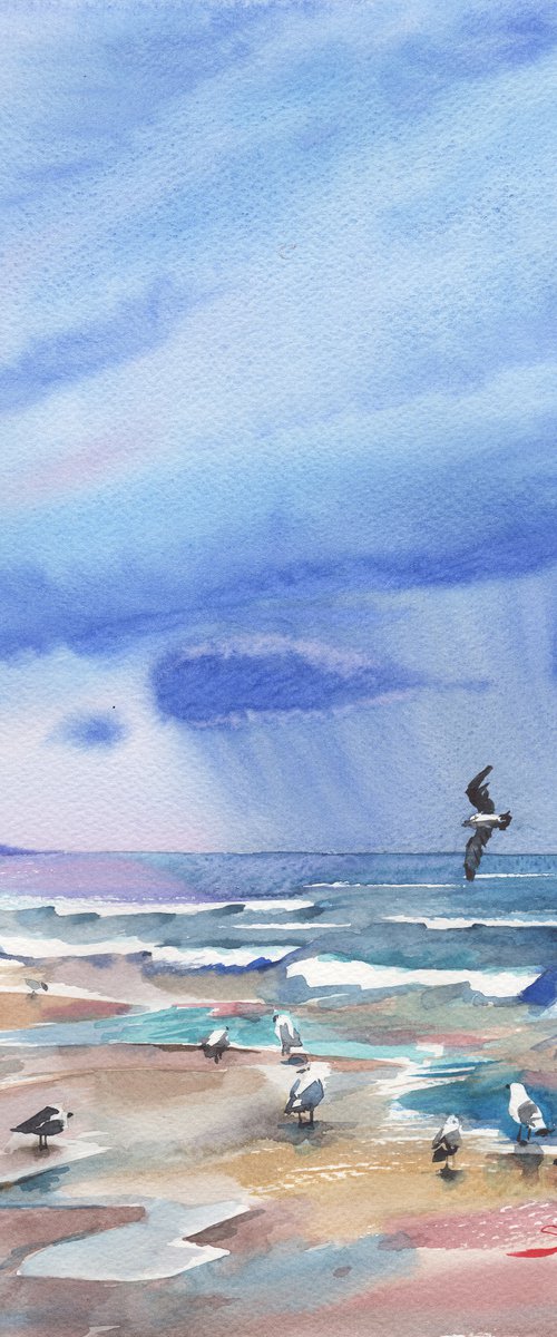 Seascape watercolor by Samira Yanushkova