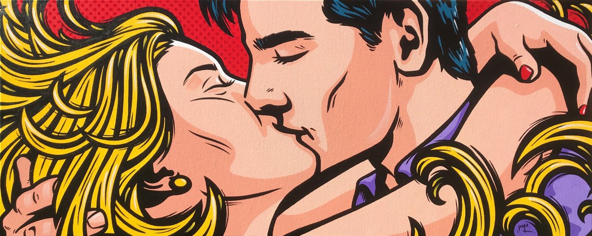 Urban And Pop Portrait Acrylic Painting By Jamie Lee, 39 X 16, Young Love, Original Artwork