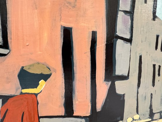 Boy on a Scooter — 16x16 in Original Painting