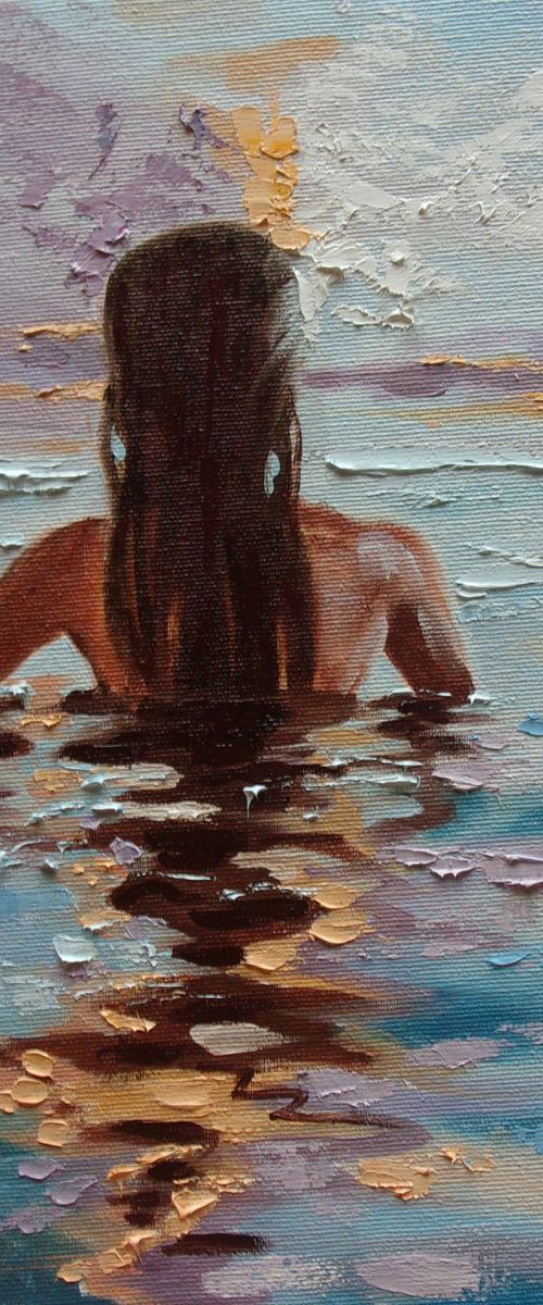 " IN THE WATER " original painting SEA summer GIFT sea swimming by Monika Luniak