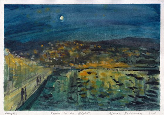 Koper in the Night, September 2015, acrylic on paper, 20,7 x 29,6 cm