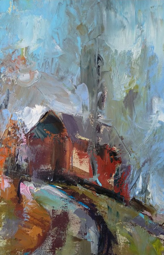 Village(20x48cm, oil painting, ready to hang)