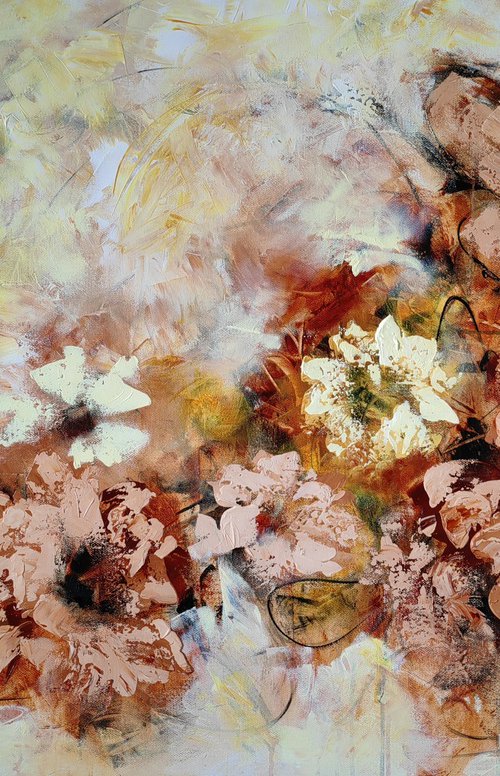 "Serenity in Alabaster Hues", XL abstract flower painting by Vera Hoi