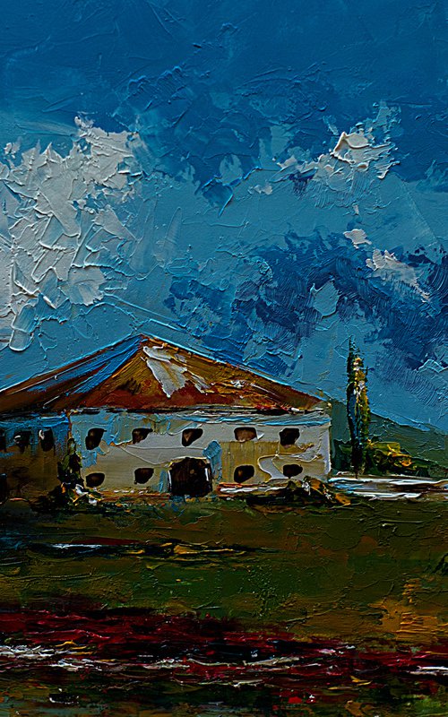 Old house in landscape. Landscape oil painting by Marinko Šaric