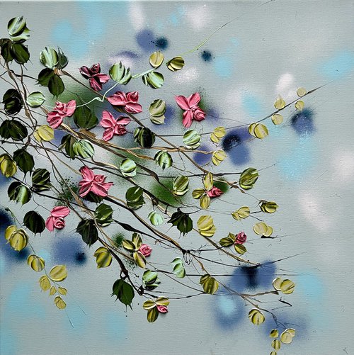Floral blue painting "Satori Blooms» by Anastassia Skopp