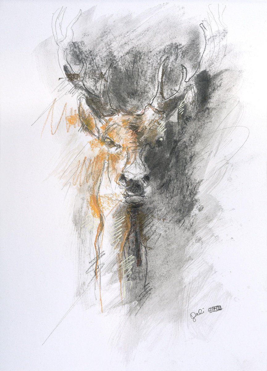 Expressive Animal Painting By Benedicte Gele, 8 X 12, Deer, Original Artwork