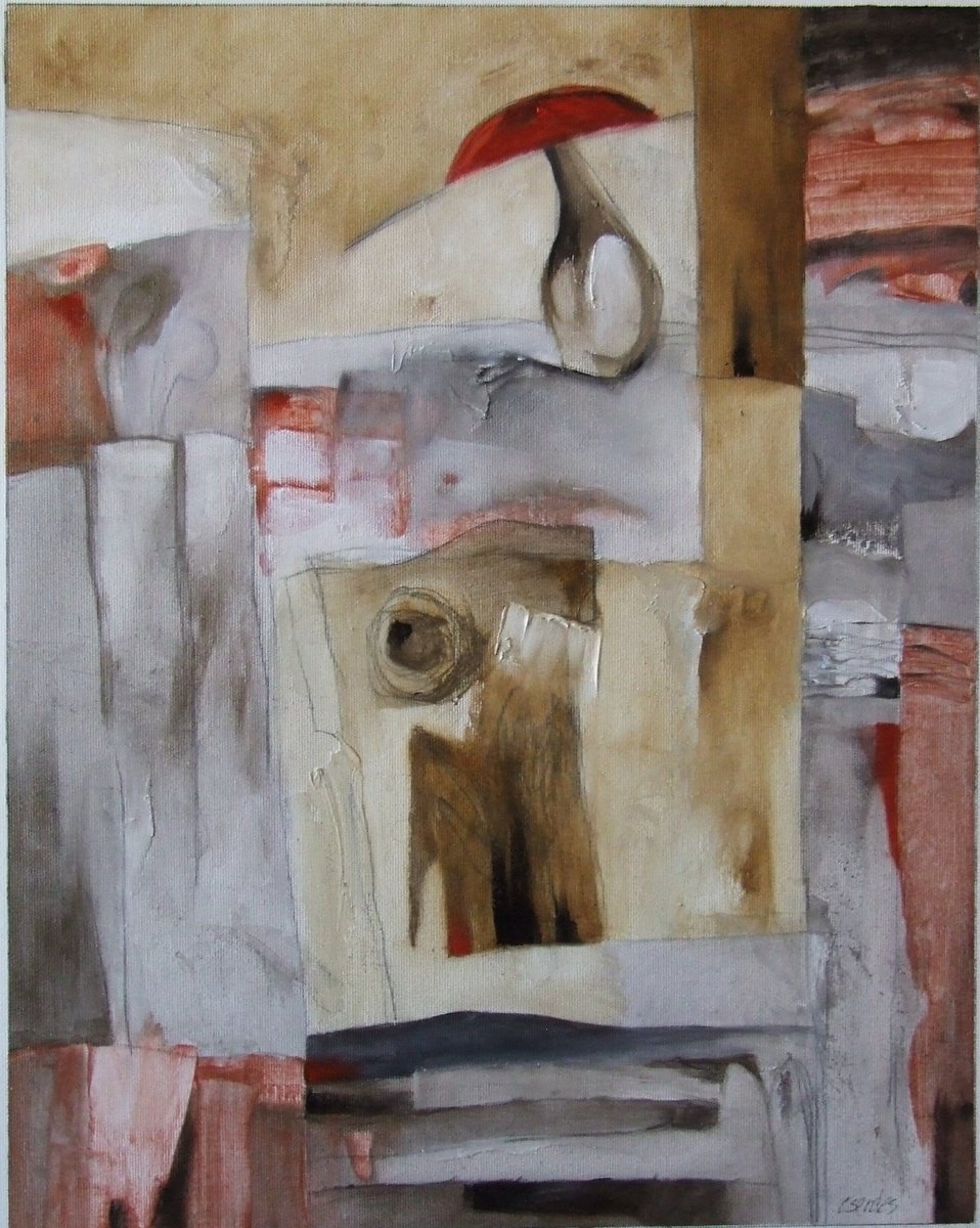 Abstract Oil Painting By Csaba Csendes, 15 X 19, A Piros Kalap, Original Artwork