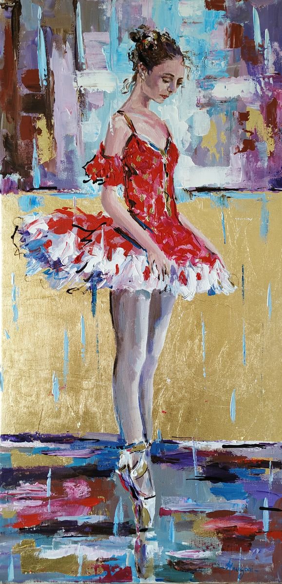 Ballerina in Red-Ballerina painting on canvas. by Antigoni Tziora