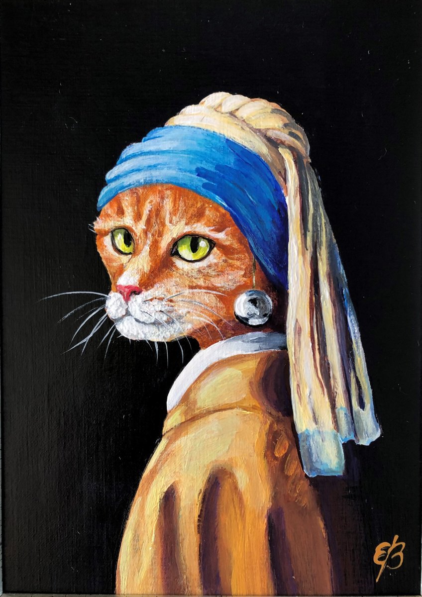 Cat with a pearl earring by Lena Smirnova