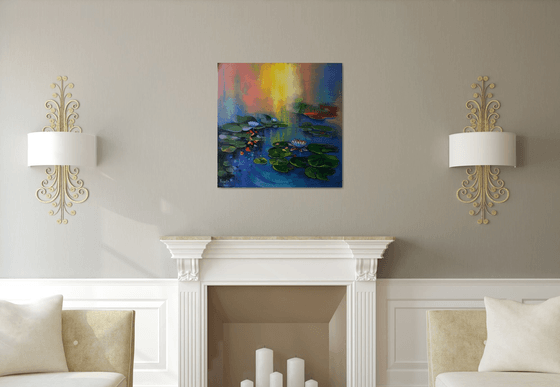 " Water Lilies " - 80 x 80cm Original Oil Painting