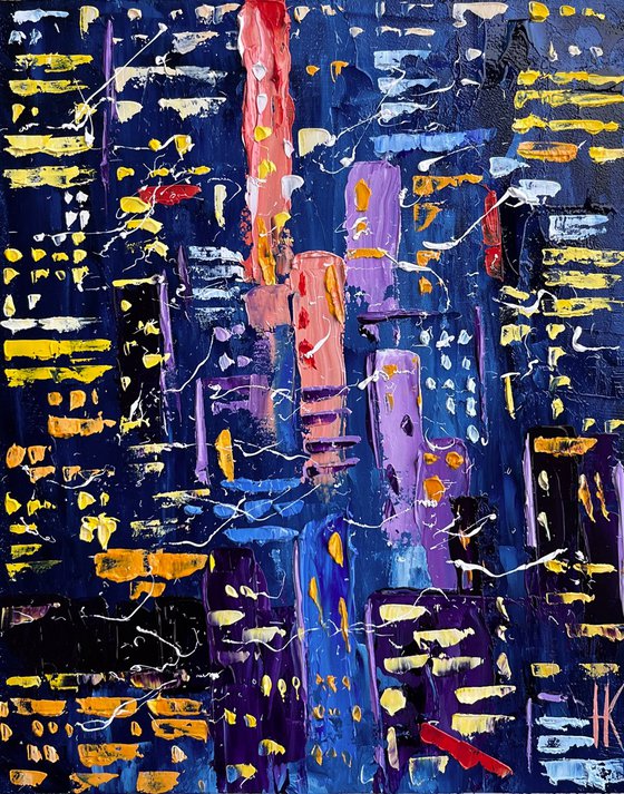 New York Painting Cityscape Original Art NYC Oil Impasto Artwork Small Landscape Wall Art 8 by 10" by Halyna Kirichenko