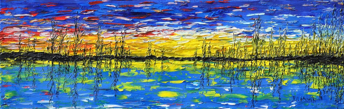 Impressionistic Landscape Oil Painting By Daniel Urbani?k, 24 X 8, Vltava River, Original Artwork