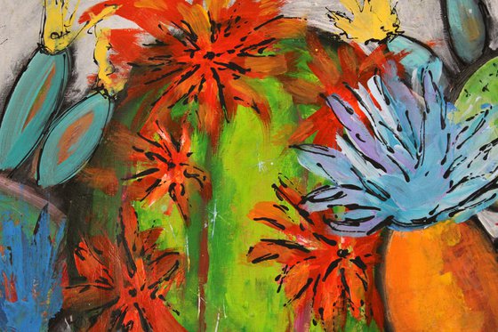 Prickly Days - Large original abstract floral painting