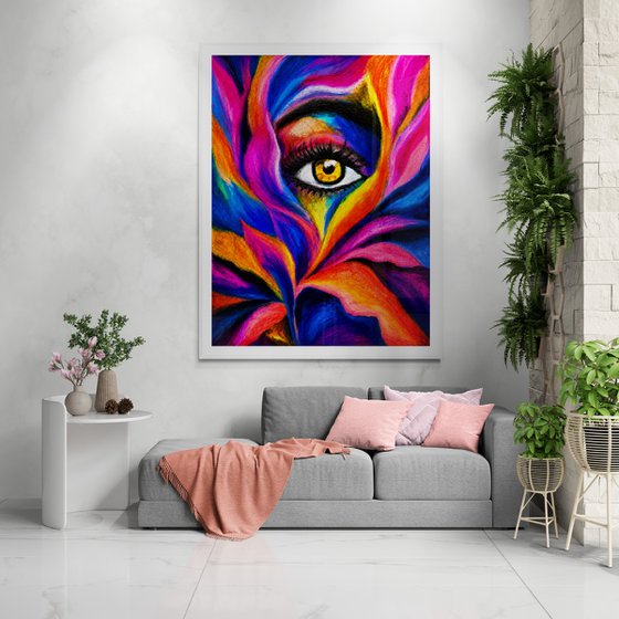 Oracle in Bloom — Oil Pastel floral eye